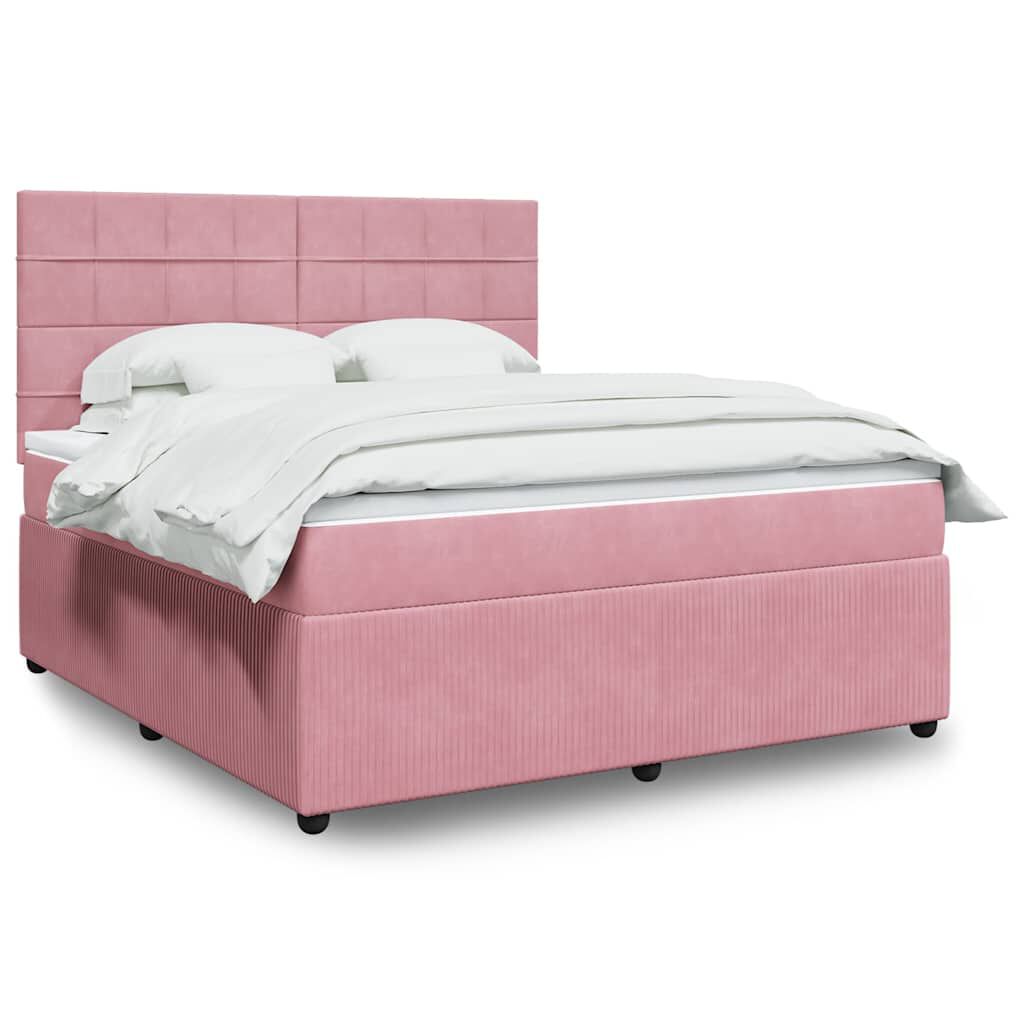 vidaXL Κρεβάτι Boxspring με Στρώμα Ροζ 180x200 εκ. Βελούδινο