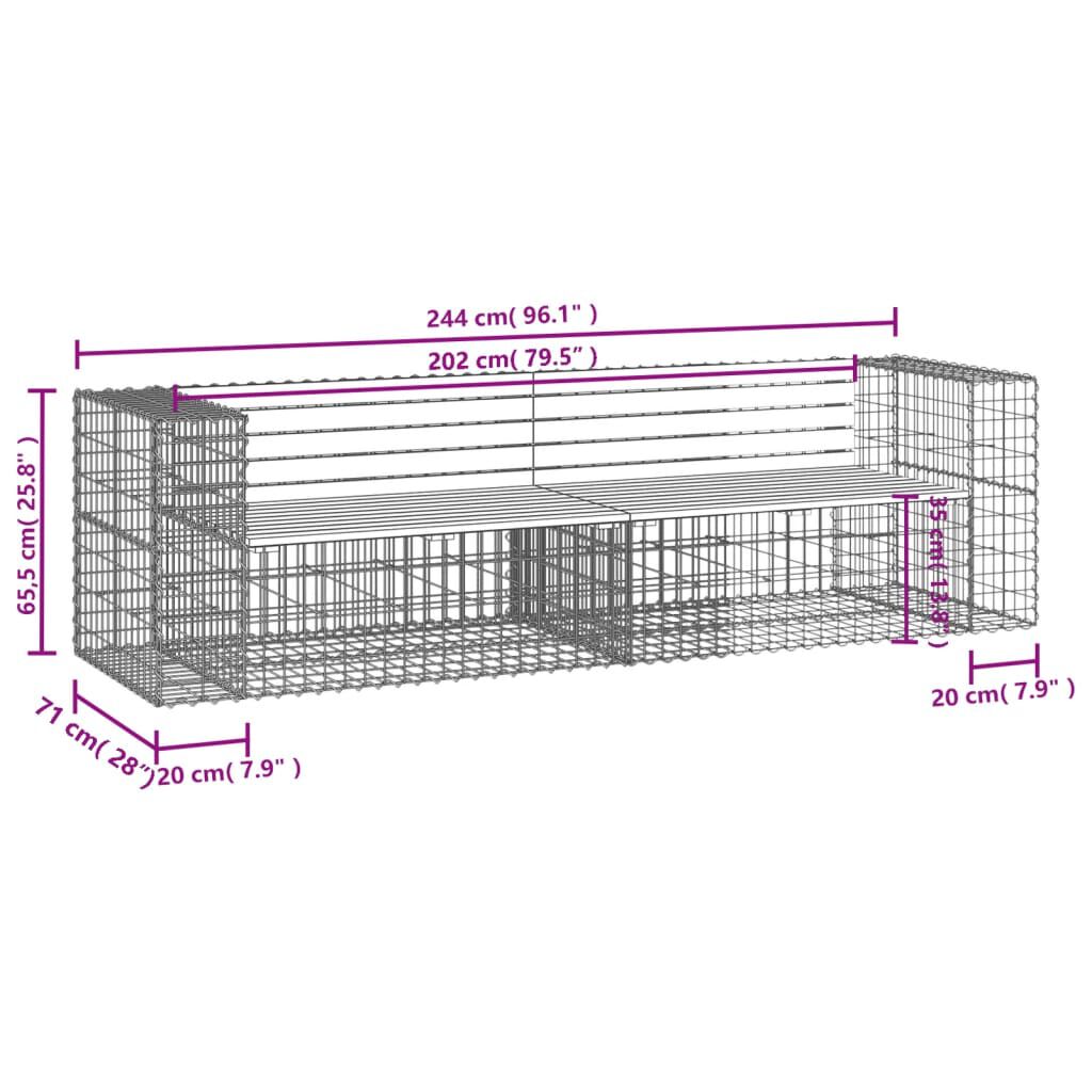 vidaXL Παγκάκι Κήπου Συρματοκιβώτιο 244x71x65,5εκ. Μασίφ Ξύλο Πεύκου