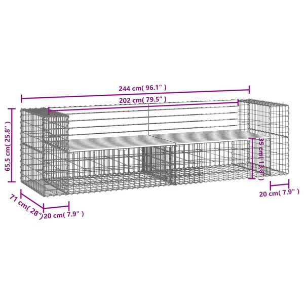 vidaXL Παγκάκι Κήπου Συρματοκιβώτιο 244x71x65,5εκ. Μασίφ Ξύλο Πεύκου