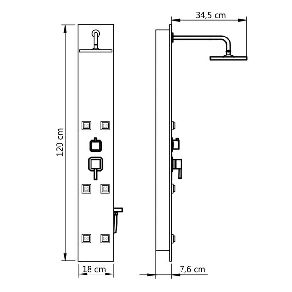 vidaXL Στήλη Ντους Υδρομασάζ Μαύρη 18 x 42,1 x 120 εκ. από Γυαλί