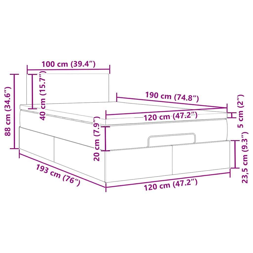 vidaXL Οθωμανικό κρεβάτι με στρώμα & LEDs Σκούρο καφέ 120x190cm ύφασμα