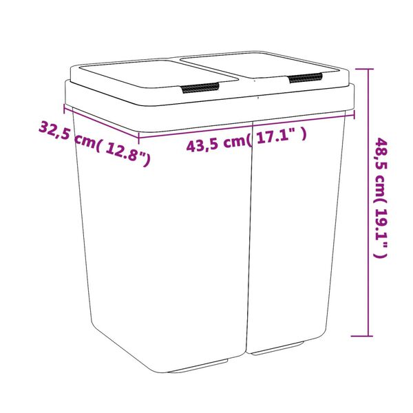 vidaXL Κάδος Απορριμμάτων Διπλός Λευκός 2 x 25 Λίτρα