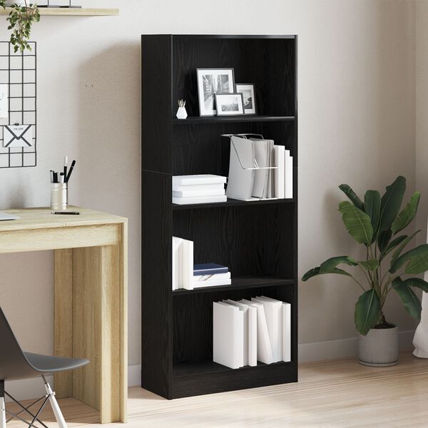 vidaXL Μαύρη Βιβλιοθήκη - 60 x 24 x 143 εκ. - Φτιαγμένη από Μηχανικά Ξύλα