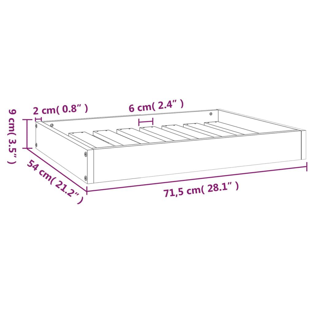 vidaXL Κρεβάτι Σκύλου Μαύρο 71,5 x 54 x 9 εκ. από Μασίφ Ξύλο Πεύκου