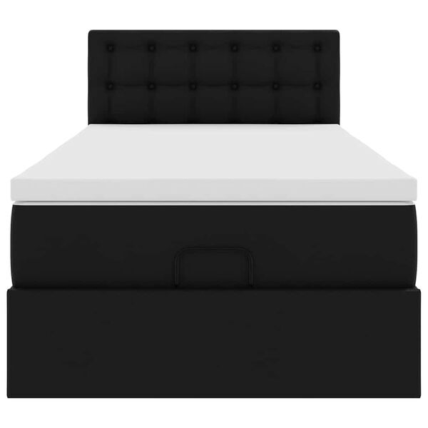 vidaXL Οθωμανικό κρεβάτι με στρώματα & LEDs Μαύρο Faux Leather