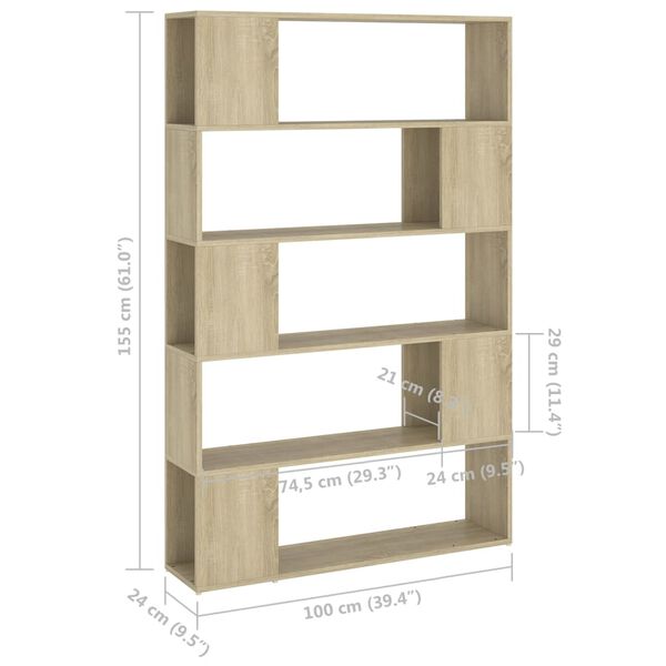 vidaXL Βιβλιοθήκη/Διαχωρ. Χώρου Sonoma Δρυς 100x24x155 εκ. Επεξ. Ξύλο