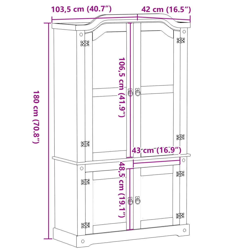 vidaXL Βιτρίνα Corona 103,5 x 42 x 180 εκ. από Μασίφ Ξύλο Πεύκου