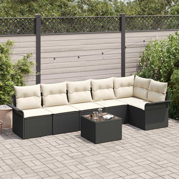vidaXL Σετ Καναπέ Κήπου με μαξιλάρι 7 pcs Μαύρο Πολυ ράταν
