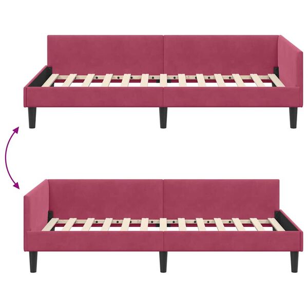 vidaXL Πλαϊνό Κρεβάτι Μπορντό 90 x 200 cm Βελούδο και Στιβαρή ξυλεία