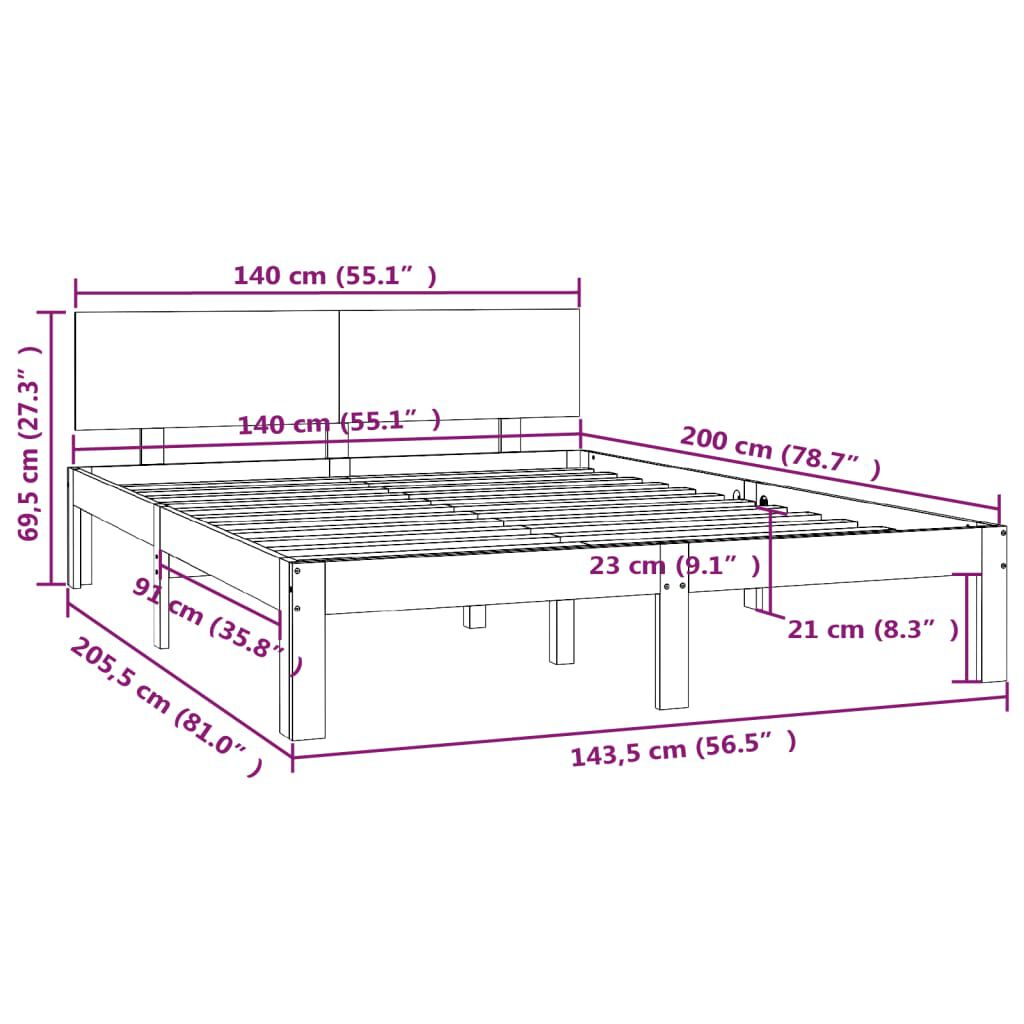 vidaXL Πλαίσιο Κρεβατιού Γκρι 140 x 200 εκ. από Μασίφ Ξύλο Πεύκου