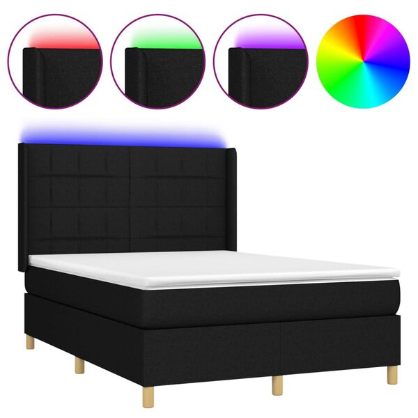 vidaXL &Kappa;&rho;&epsilon;&beta;ά&tau;&iota; Boxspring &mu;&epsilon; &Sigma;&tau;&rho;ώ&mu;&alpha; & LED &Mu;&alpha;ύ&rho;&omicron; 140x190 &epsilon;&kappa;. &Upsilon;&phi;&alpha;&sigma;&mu;ά&tau;&iota;&nu;&omicron;