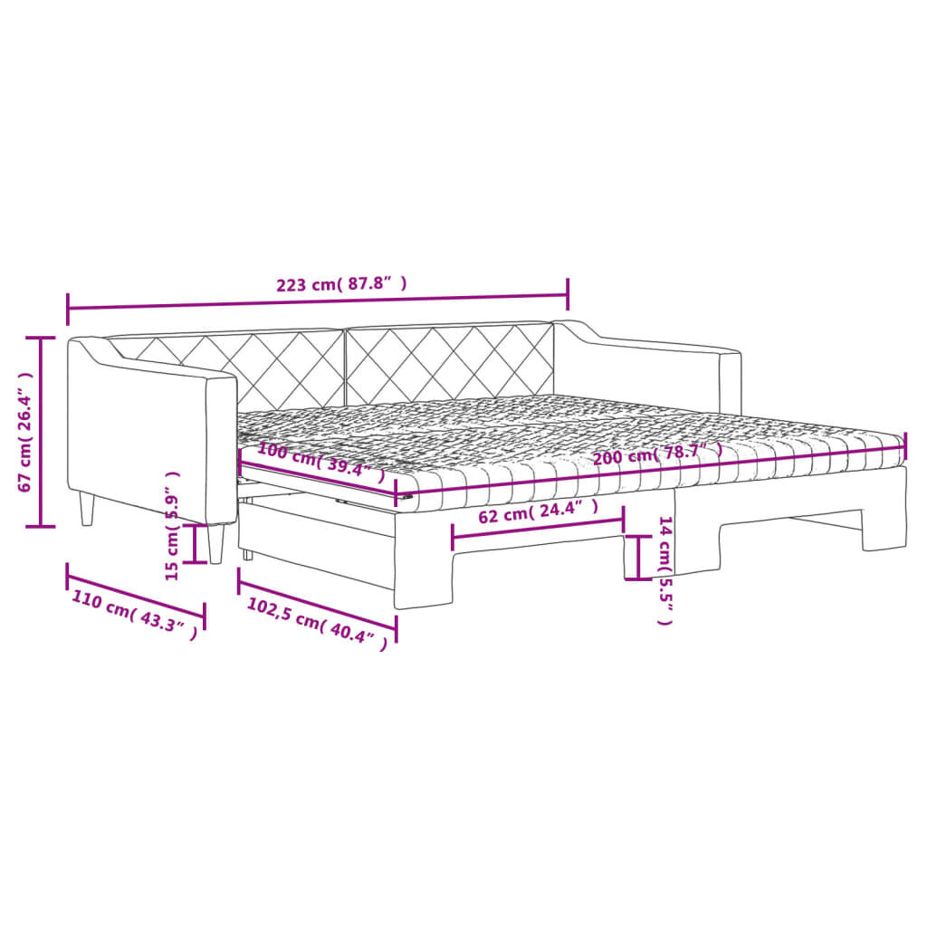 vidaXL Καναπές Κρεβάτι Συρόμενος Κρεμ 100x200 εκ. Υφασμάτινος Στρώματα