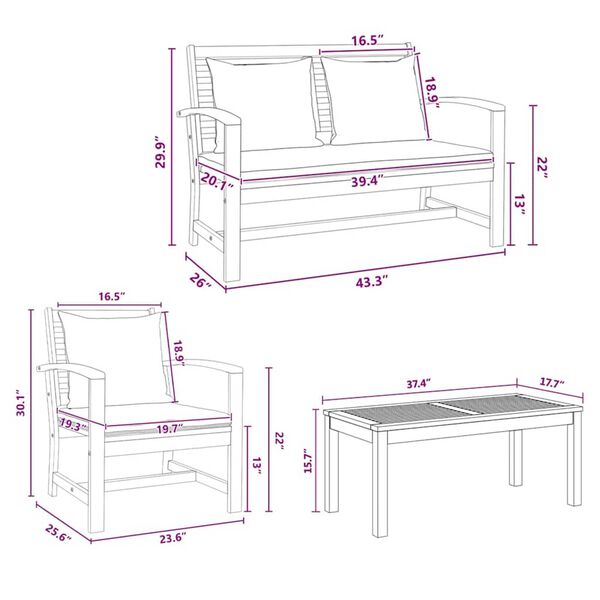 Σετ Καναπέ Κήπου 4 pcs Φυσικό Μασίφ ξύλο teak
