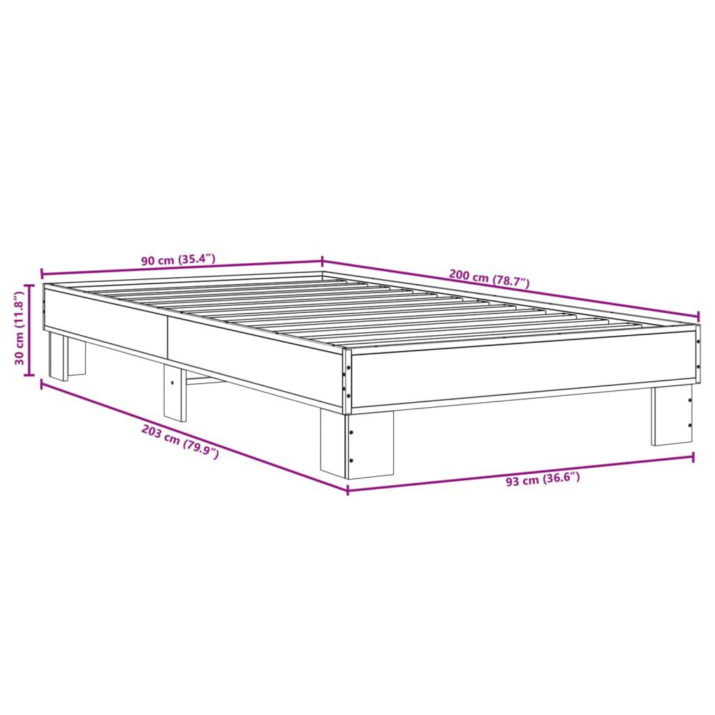 vidaXL Πλαίσιο Κρεβατιού Γκρι Sonoma 90x200 εκ. Επεξ. Ξύλο & Μέταλλο
