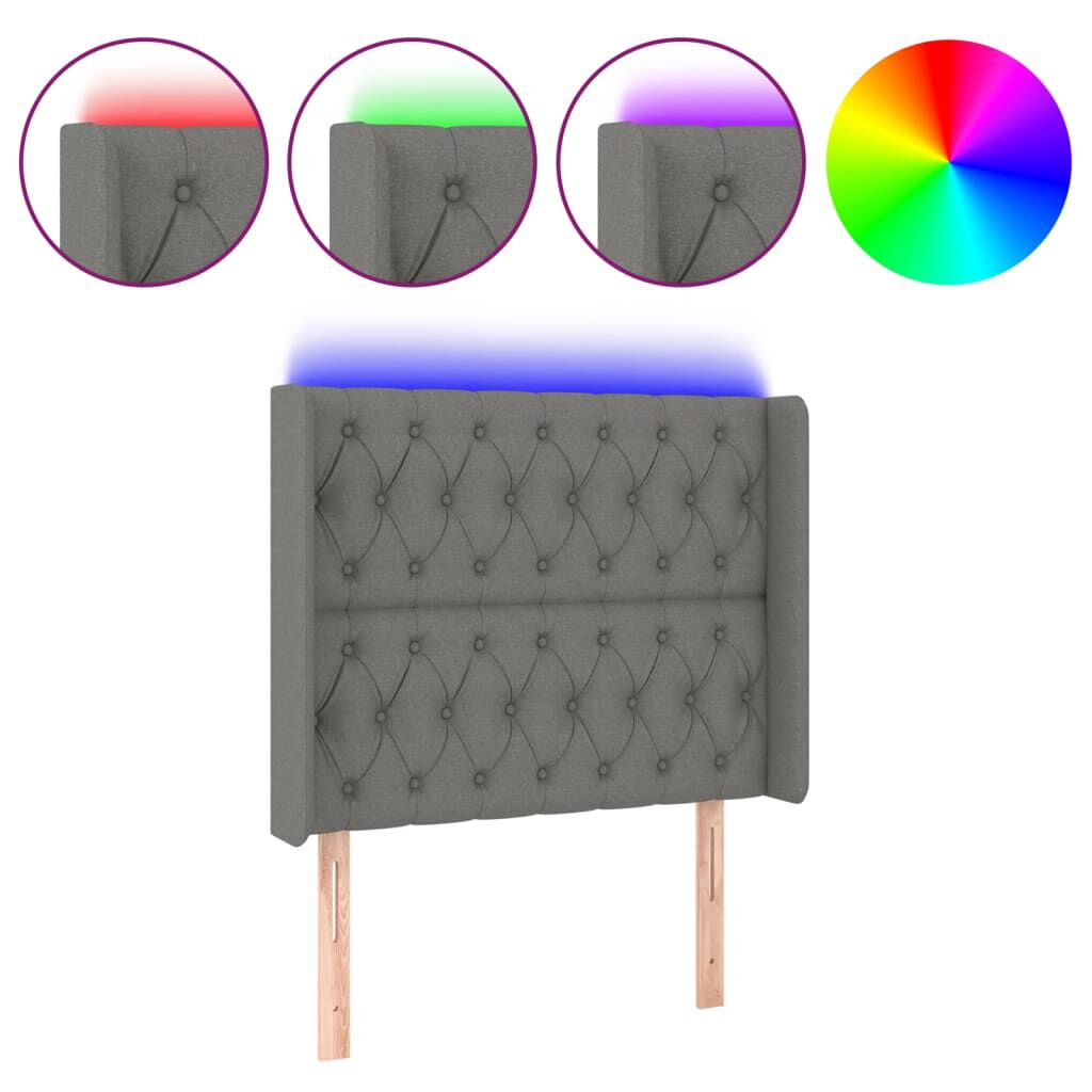 vidaXL Κεφαλάρι Κρεβατιού LED Σκούρο Γκρι 93x16x118/128εκ. Υφασμάτινο