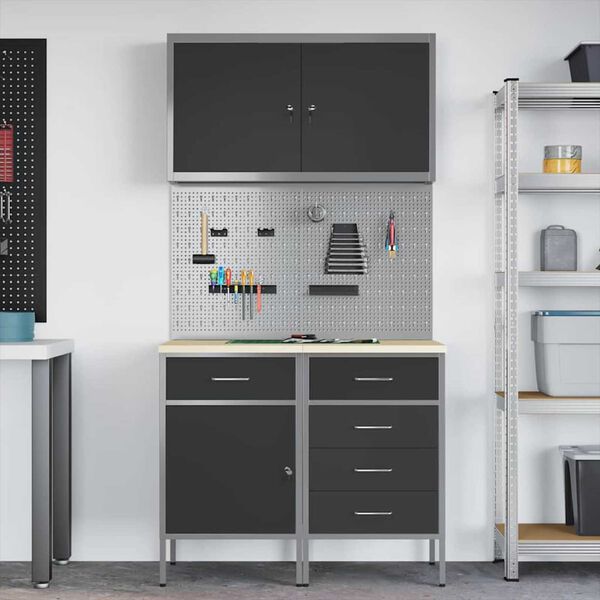 vidaXL Πάγκος εργασίας με συρτάρι 5 pcs Μαύρο 100 x 55 x 200 εκ Ατσάλι