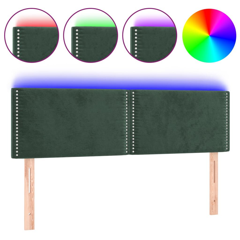 vidaXL Κεφαλάρι Κρεβατιού LED Σκούρο Πράσινο 144x5x78/88 εκ. Βελούδινο