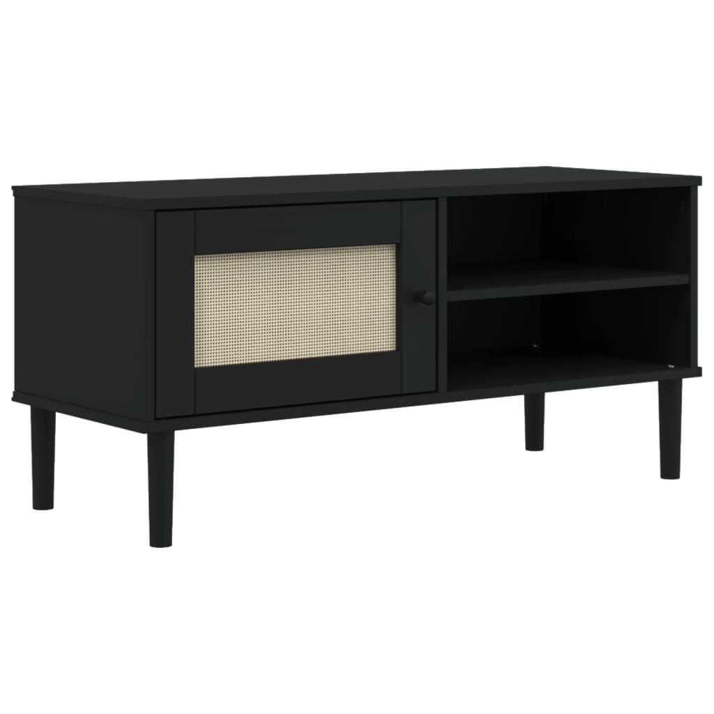 vidaXL Έπιπλο Τηλεόρασης SENJA Μαύρο / Ρατάν 106x40x49 εκ. Μασίφ Πεύκο