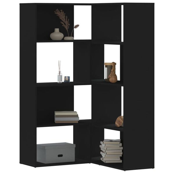 vidaXL Βιβλιοθήκη Γωνιακή 4 Επ. Μαύρο 85x85x140 εκ Επεξεργασμένο Ξύλο