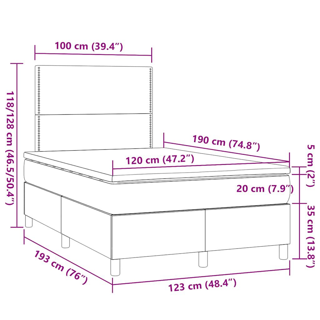 vidaXL Κρεβάτι Boxspring με Στρώμα Taupe 120x190 εκ. Υφασμάτινο