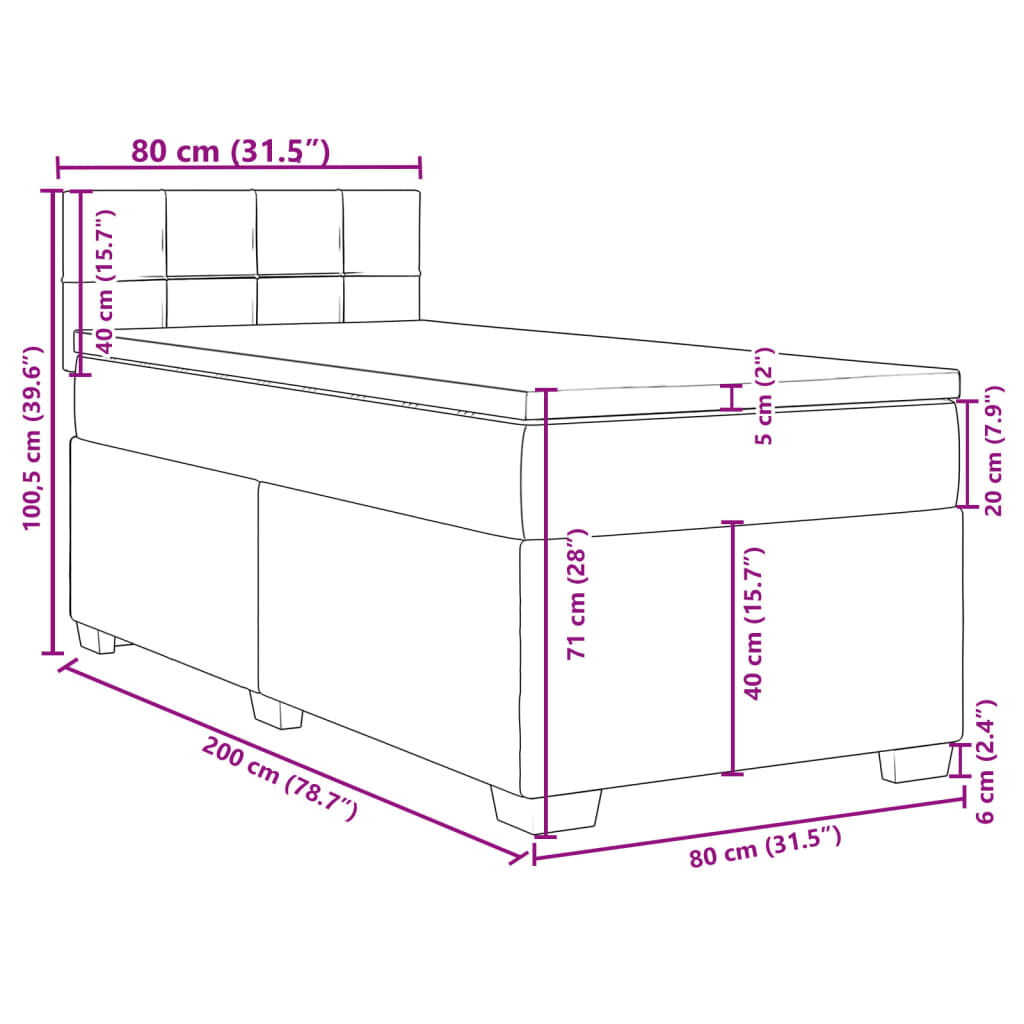 vidaXL Κρεβάτι Boxspring με Στρώμα Ανοιχτό Γκρι 80x200 εκ. Υφασμάτινο
