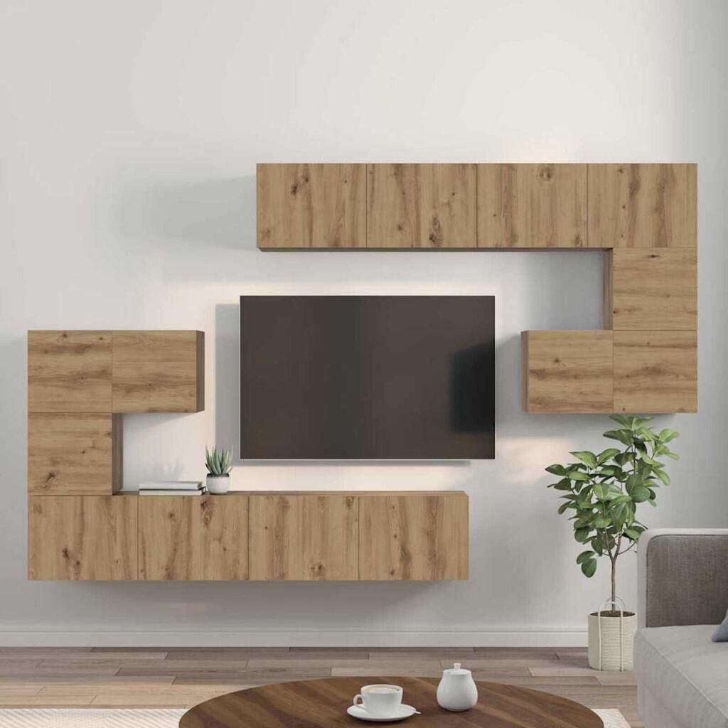 vidaXL Σετ επίπλου τηλεόρασης Επιτοίχιο 8 pcs artisan δρυς