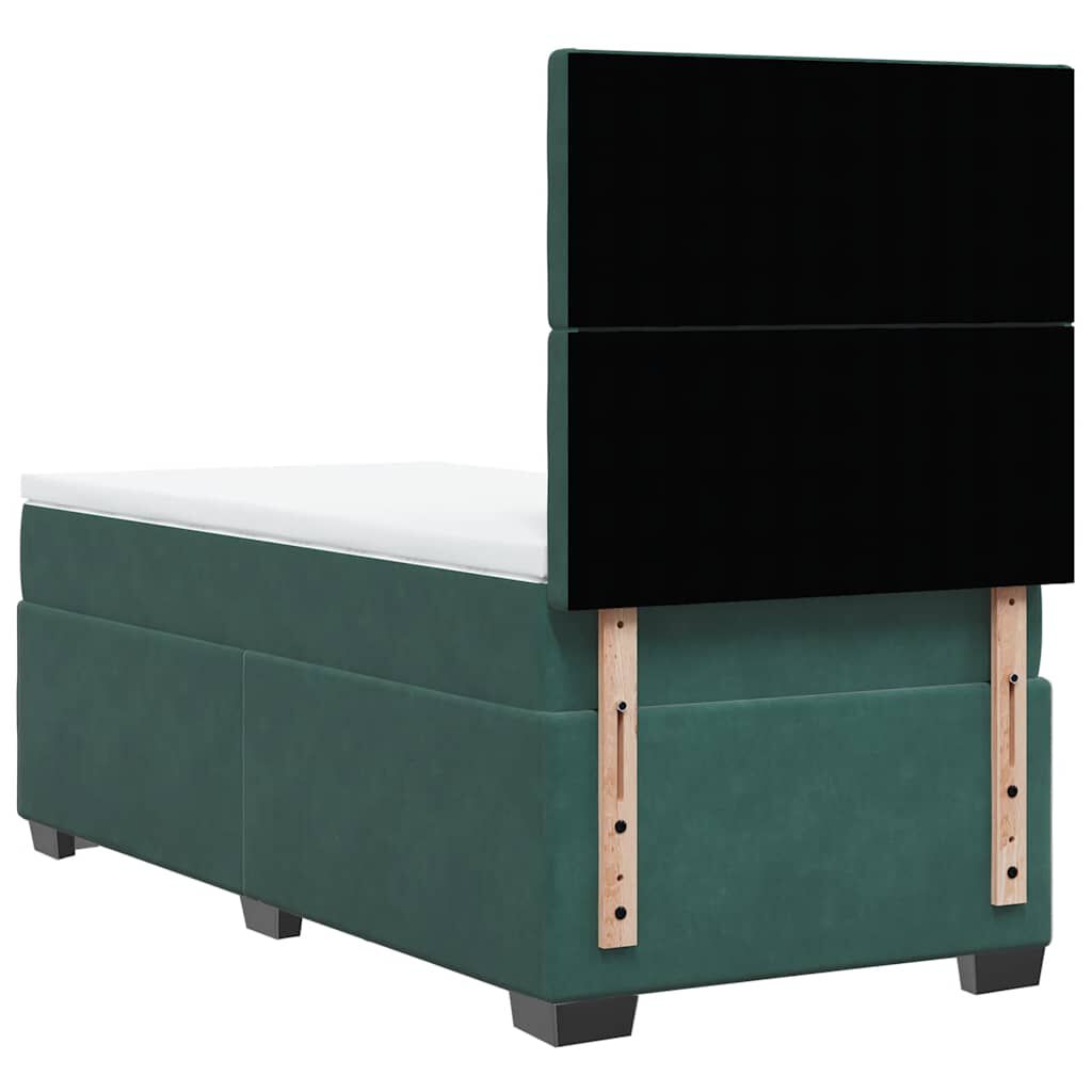 vidaXL Κρεβάτι Boxspring με Στρώμα Σκούρο Πράσινο 100x200εκ. Βελούδινο