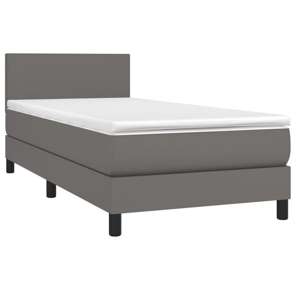 vidaXL Κρεβάτι Boxspring με Στρώμα Γκρι 100x200εκ. από Συνθετικό Δέρμα