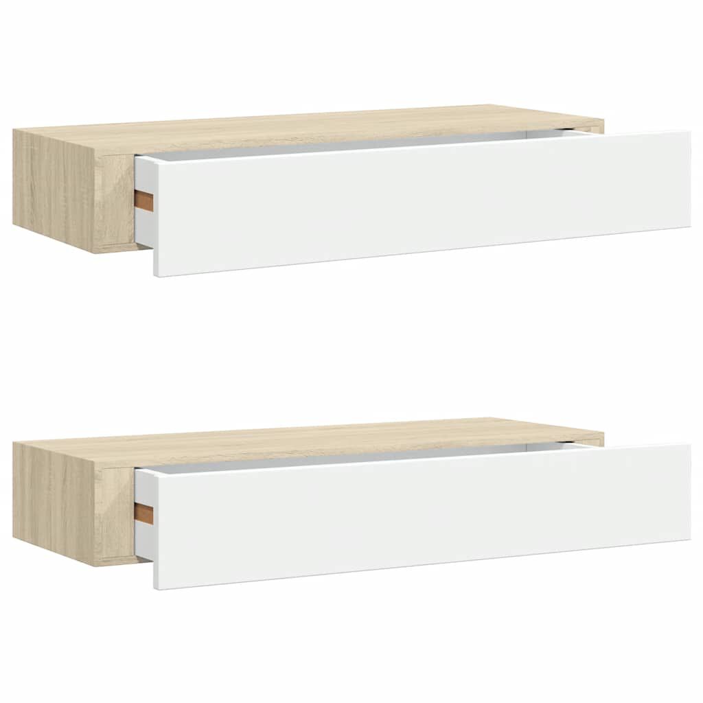 vidaXL Ράφια Τοίχου Συρτάρια 2 τεμ. Δρυς/Λευκό 60x23,5x10 εκ από MDF
