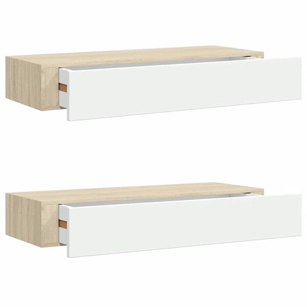 vidaXL Ράφια Τοίχου Συρτάρια 2 τεμ. Δρυς/Λευκό 60x23,5x10 εκ από MDF