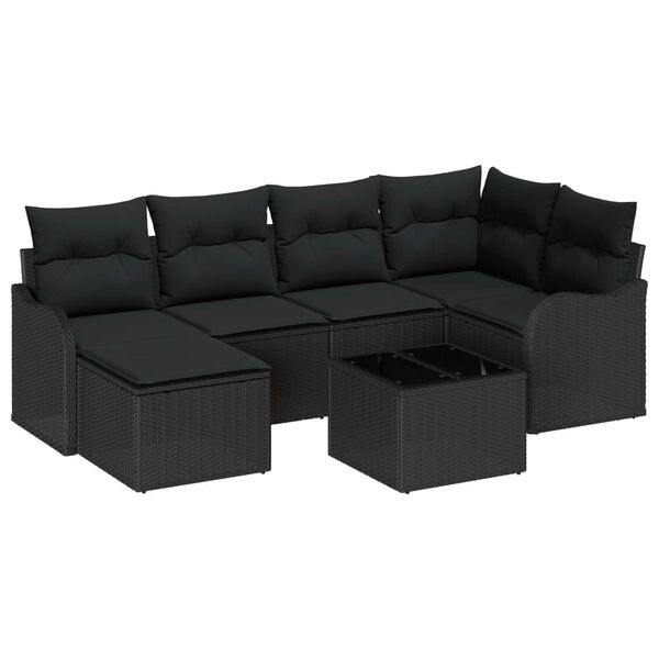 vidaXL Σετ Καναπέ Κήπου με μαξιλάρι 7 pcs Μαύρο Πολυ ράταν