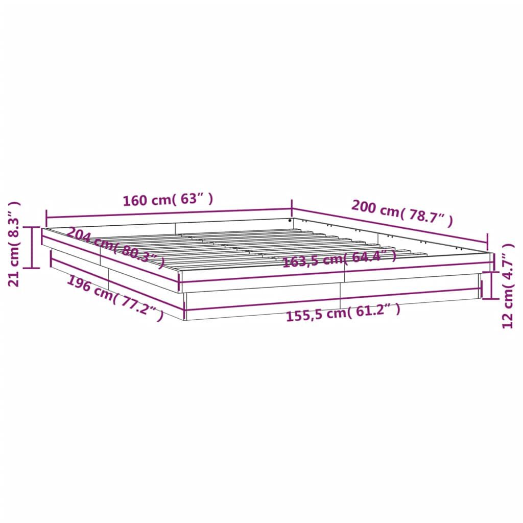 vidaXL Πλαίσιο Κρεβατιού με LED Λευκό 160 x 200 εκ. από Μασίφ Ξύλο