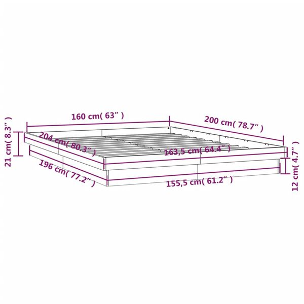 vidaXL Πλαίσιο Κρεβατιού με LED Λευκό 160 x 200 εκ. από Μασίφ Ξύλο