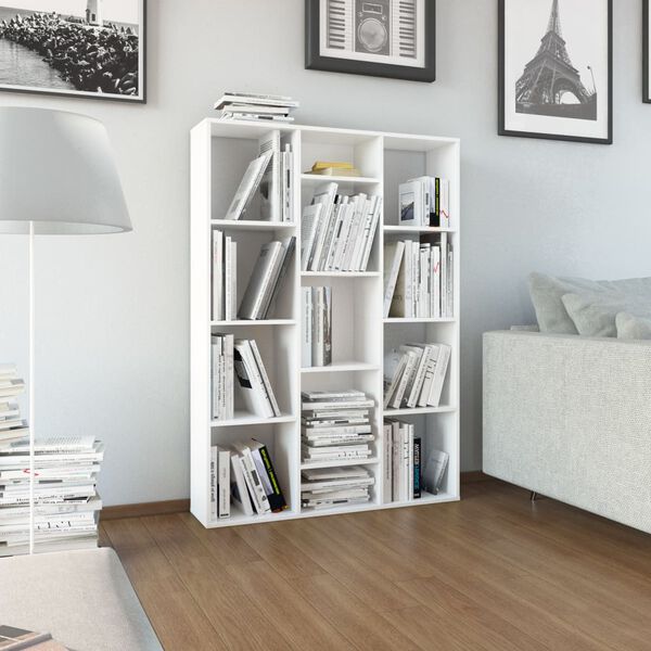 vidaXL Διαχωριστικό/Βιβλιοθήκη Γυαλ. Λευκό 100x24x140 εκ. Επεξ. Ξύλο