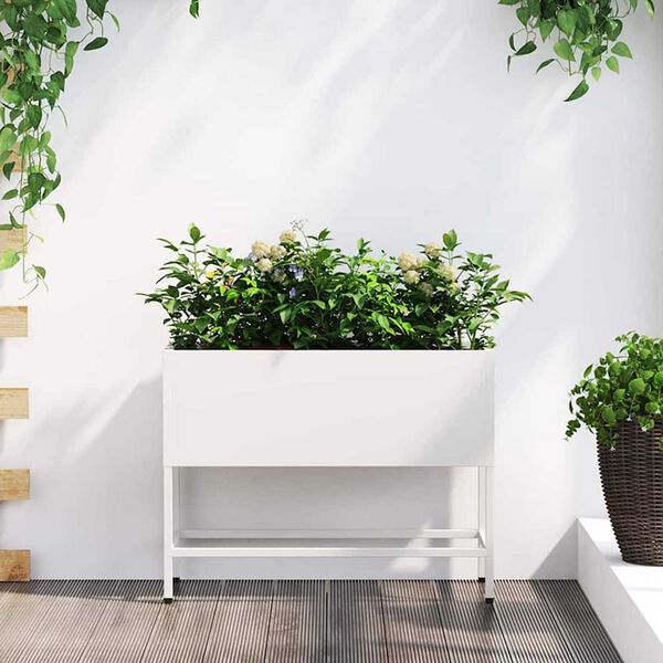 vidaXL Υψωμένη Γλάστρα Κήπου Λευκό 60 x 26 x 45 εκ Ατσάλι