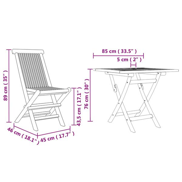 vidaXL Σετ Τραπεζαρίας Κήπου 2 pcs Καφέ Μασίφ ξύλο teak