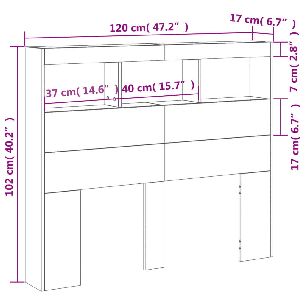 vidaXL Κεφαλάρι με Αποθηκ. Χώρο & LED Γκρι Sonoma 120x17x102 εκ.