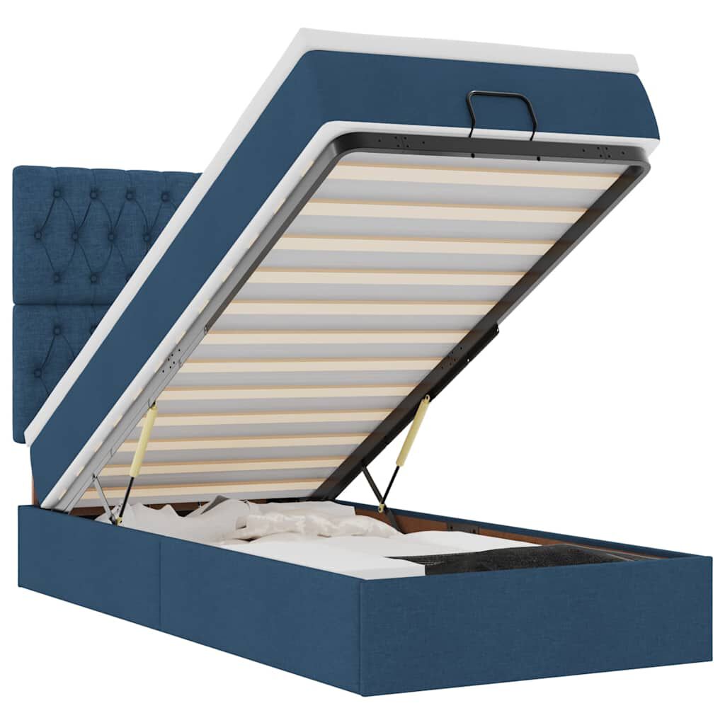 vidaXL Οθωμανικό κρεβάτι με στρώμα & LEDs Μπλε 100x200 cm Ύφασμα