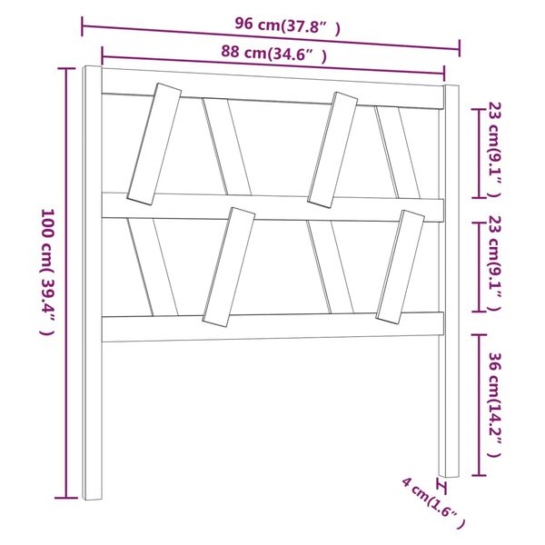 vidaXL Κεφαλάρι Κρεβατιού Μελί 96 x 4 x 100 εκ. από Μασίφ Ξύλο Πεύκου
