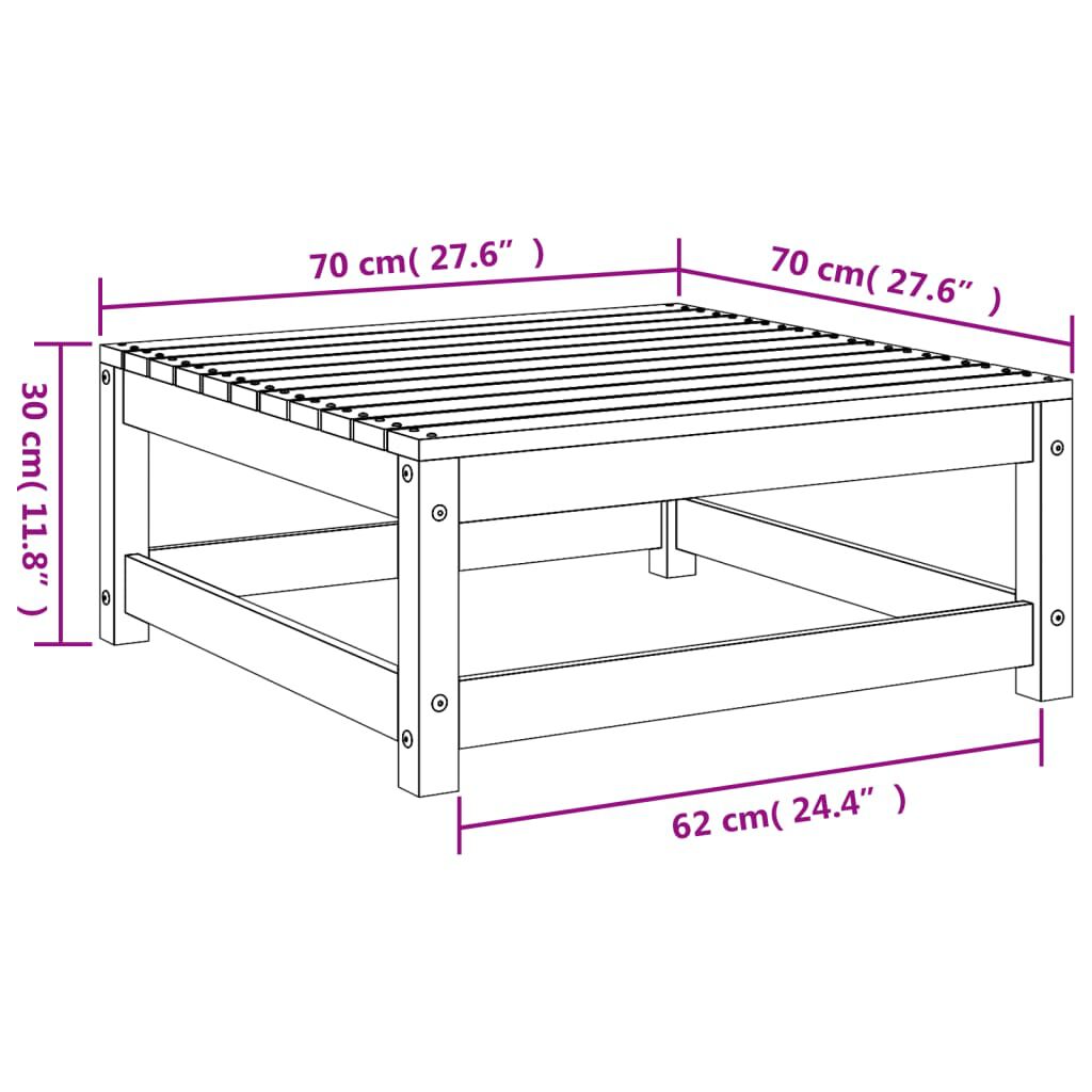 vidaXL Υποπόδιο Κήπου Λευκό 70 x 70 x 30 εκ. από Μασίφ Ξύλο Πεύκου