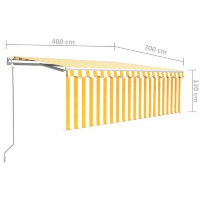 vidaXL Τέντα Αυτόματη με Σκίαστρο/LED/Αισθ. Ανέμου Κίτρινο/Λευκό 4x3 μ