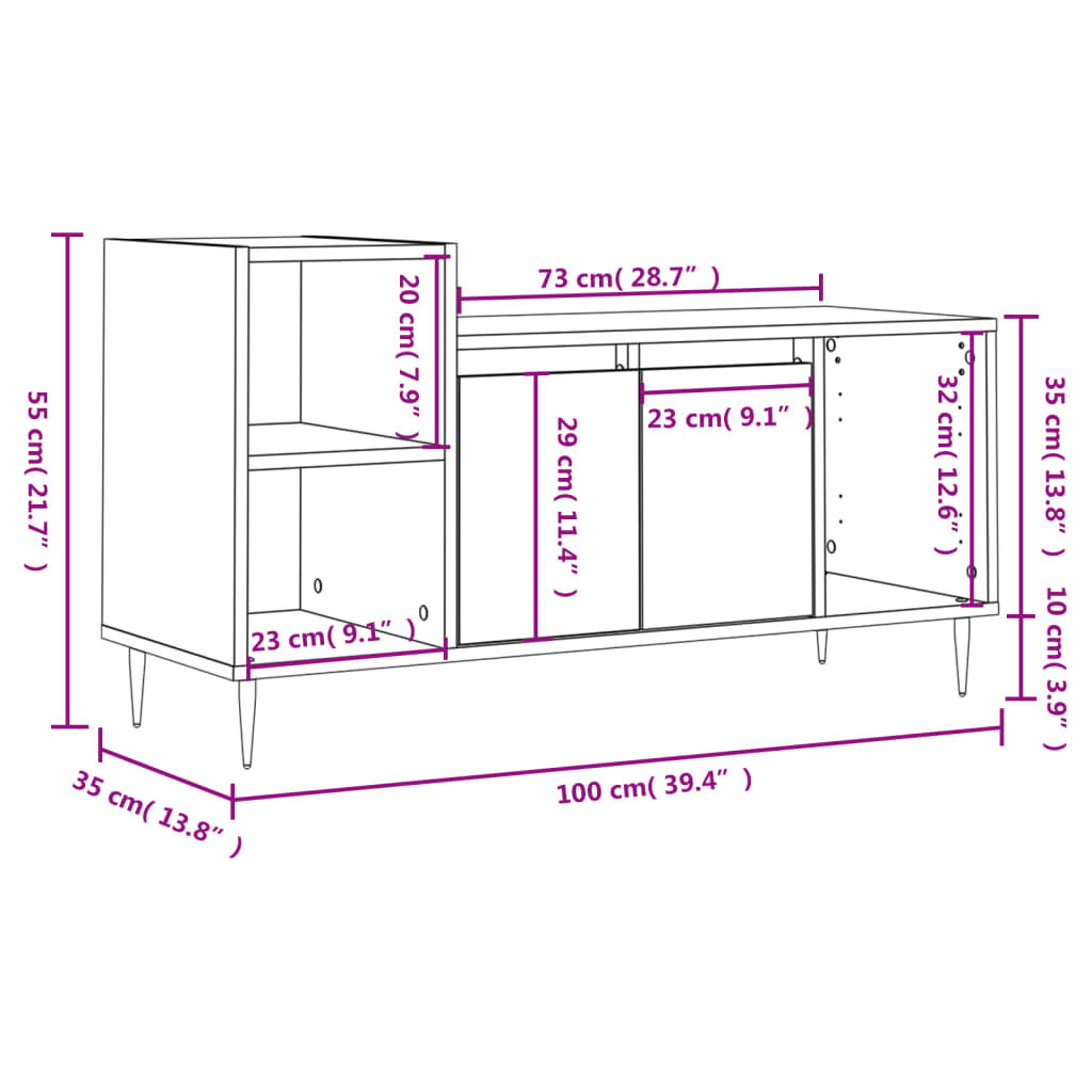vidaXL Έπιπλο Τηλεόρασης Μαύρο 100x35x55 εκ. Επεξ. Επεξεργασμένο Ξύλο