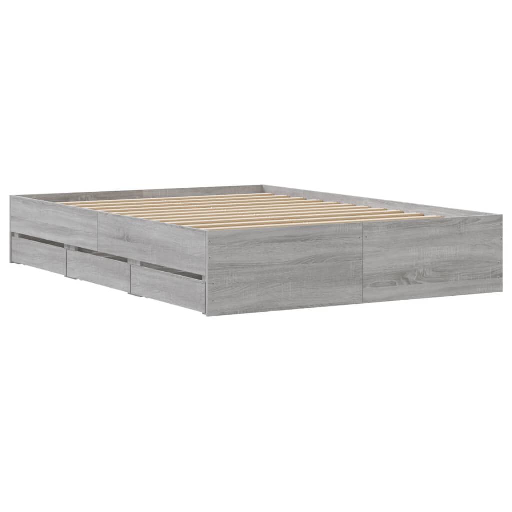 vidaXL Πλαίσιο Κρεβατιού με συρτάρια Γκρι sonoma 135x190εκ. Επεξ. Ξύλο