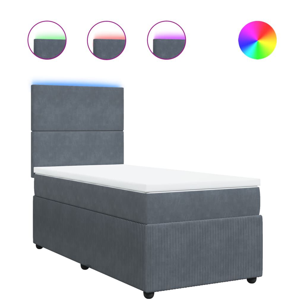 vidaXL Κρεβάτι Boxspring με Στρώμα Σκούρο Γκρι 90x190 εκ. Βελούδινο