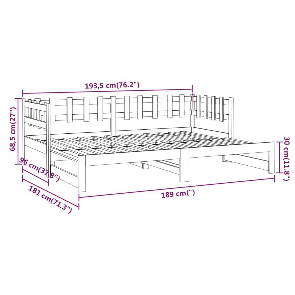 vidaXL Καναπές Κρεβάτι Συρόμενος Μελί 2x(90x190) εκ. Μασίφ Ξύλο Πεύκου