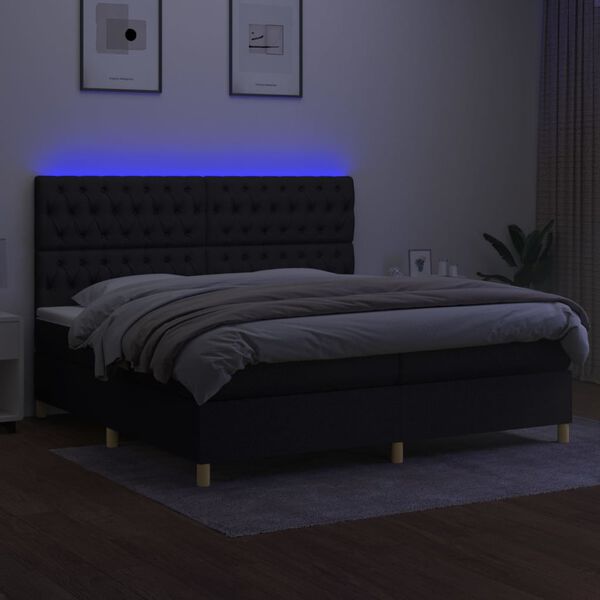 vidaXL &Kappa;&rho;&epsilon;&beta;ά&tau;&iota; Boxspring &mu;&epsilon; &Sigma;&tau;&rho;ώ&mu;&alpha; & LED &Mu;&alpha;ύ&rho;&omicron; 200x200 &epsilon;&kappa;. &Upsilon;&phi;&alpha;&sigma;&mu;ά&tau;&iota;&nu;&omicron;