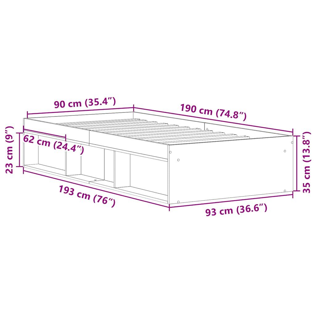 vidaXL Πλαίσιο κρεβατιού χωρίς στρώμα 90x190 εκ. Επεξεργασμένο Ξύλο