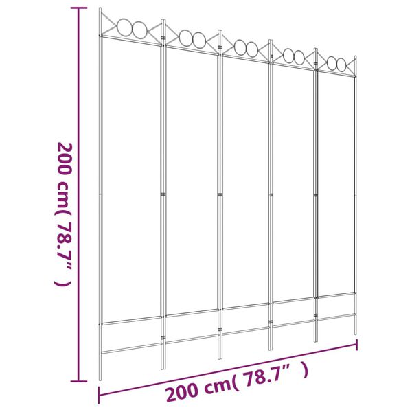 vidaXL Διαχωριστικό Δωματίου με 5 Πάνελ Λευκό 200x200 εκ. από Ύφασμα
