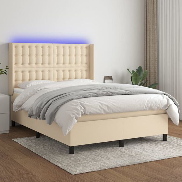 vidaXL &Kappa;&rho;&epsilon;&beta;ά&tau;&iota; Boxspring &mu;&epsilon; &Sigma;&tau;&rho;ώ&mu;&alpha; & LED &Kappa;&rho;&epsilon;&mu; 140x190 &epsilon;&kappa;. &Upsilon;&phi;&alpha;&sigma;&mu;ά&tau;&iota;&nu;&omicron;