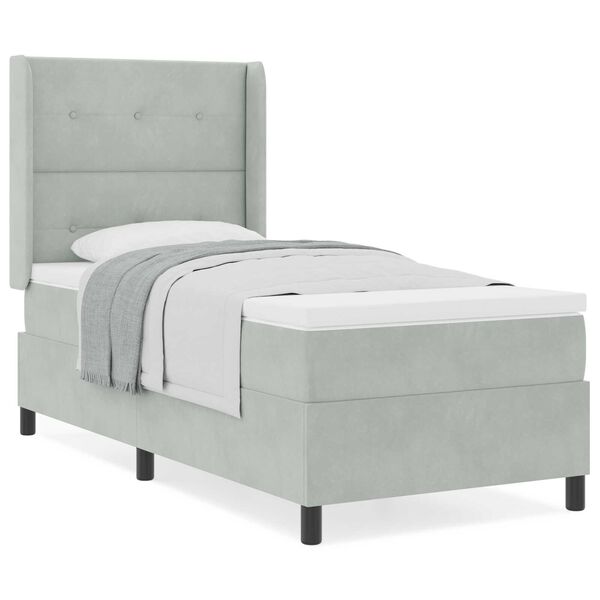 Κρεβάτι Box Spring με Ματράκι Γκρίζο Ανοιχτό 80x200 εκ. Βελούδινο